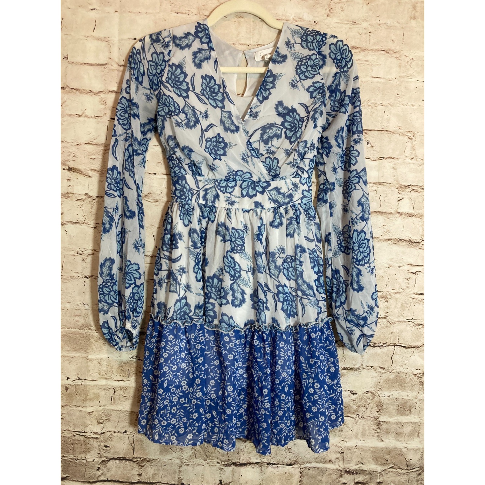 Japna Mini Dress Womens Small Blue White Romantic Florals Babydoll Feminine